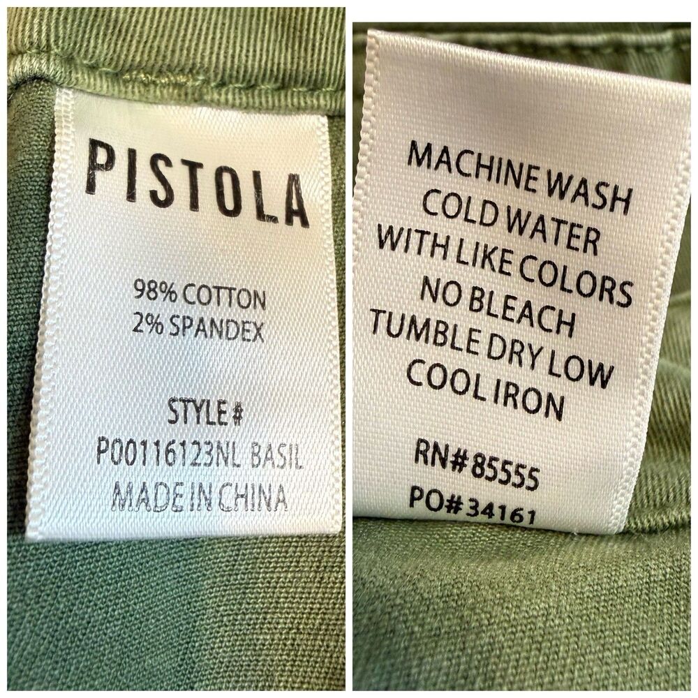 Pistola Sophia Twill Pants Women 26 Basil Green Flap Pockets High Rise Wide Leg - Picture 8 of 8